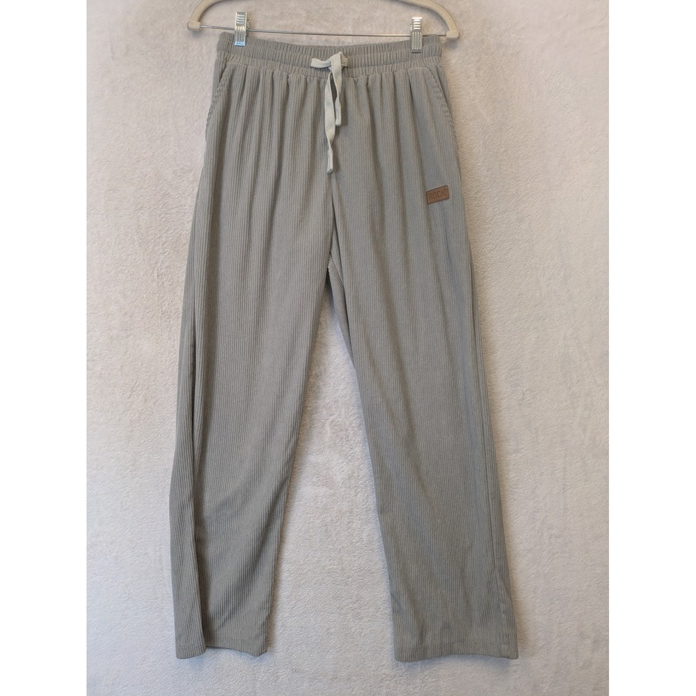 Rock Lounge Pants Women's Medium Gray Ribbed Relaxed Drawstring‎ Wide Leg